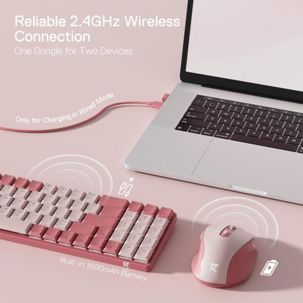 Kit Mouse e teclado mecânico sem fio Redragon BS-8772 RP Rosa - Imagem 3