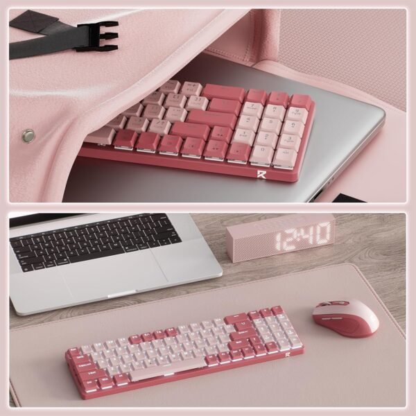 Kit Mouse e teclado mecânico sem fio Redragon BS-8772 RP Rosa - Imagem 8