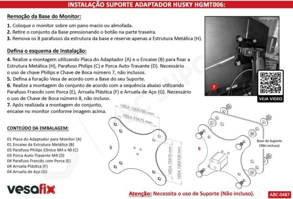 VESAFIX, Adaptador Vesa Monitor HUSKY BLIZZARD 27 Polegadas HGMT006 Sem Furação Vesa - Imagem 4