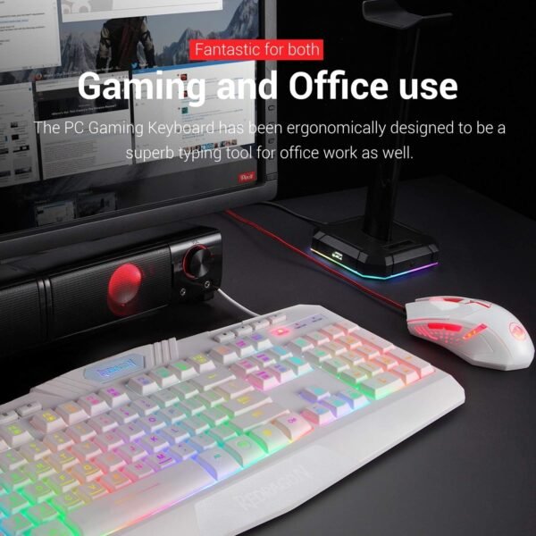 Redragon Teclado e mouse programáveis para jogos S101W-1 atualizados, teclado RGB retroiluminado com software, teclas de gravação macro independentes, conjunto de valor, branco - Imagem 7