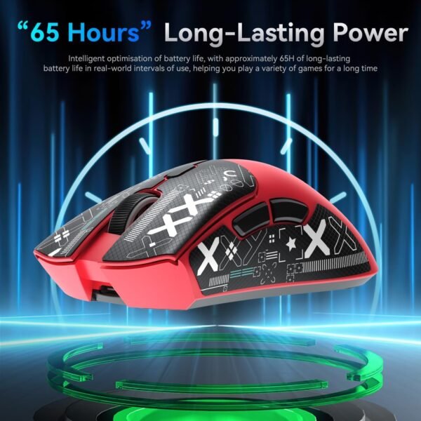 Mouse Sem Fio Gamer R1 18000dpi Paw3311 Tri Mode 1000hz, Pixart Paw3311 Ultraleve 3 Conexões (Vermelho) - Imagem 4