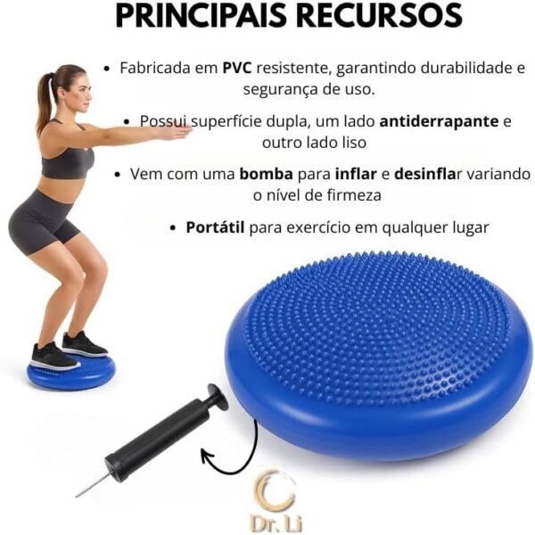 Disco De Equilíbrio Inflável Balance Almofada Cushion Pilates Yoga Fisioterapia Fitness 33cm c Bomba (cores variadas) - Imagem 5