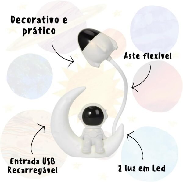 Luminária De Mesa De Abajur Luz Led Usb Decorativa Infantil Juvenil Divertida Portátil Presente Dia Das Crianças (Branco) - Imagem 3