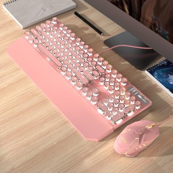 Combo de teclado e mouse para jogos mecânicos de máquina de escrever, teclas redondas punk retrô, RGB e arco-íris retroiluminado, teclado com fio para jogos e escritório, para laptop, PC - Imagem 6