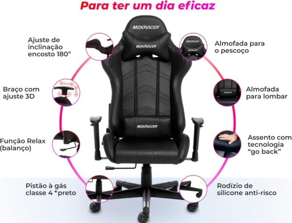 MAX RACER - Poltrona Home Office Aggressive - Cadeira Ergonômica de Aço, Cadeira de Escritório (Preta) - Imagem 8