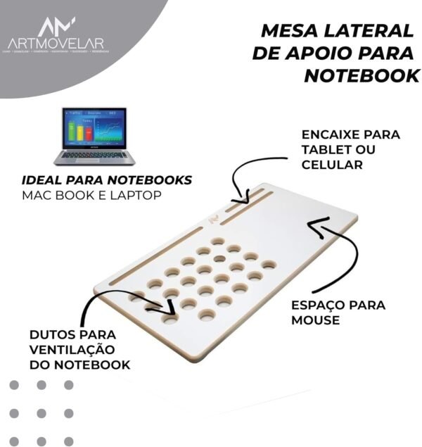 ARTMOVELAR - Suporte para Notebook - Mesa Base para Laptop com Apoio para Objetos - Suporte para Cama e Sofá, Organizador de Mesa, Organização de Apartamento e Casa, Home Office - Preto, 28x55 - Imagem 3