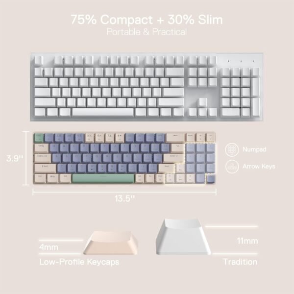 Kit Mouse e teclado mecânico sem fio Redragon BS-8772 CB Creme e Azul - Imagem 4