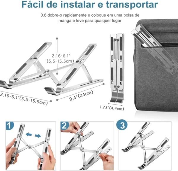 Suporte Premium De Notebook Alumínio Ajustável Notebook De 6 Ângulos Ajustável Alumínio Dobrável Ergonômico Para Desktop Portátil Compatíve - Imagem 3