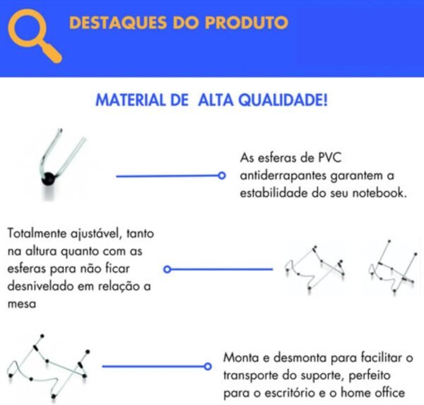 Base Notebook Ergonômico Ajustável Metal Resistente Anti Derrapante - Imagem 3