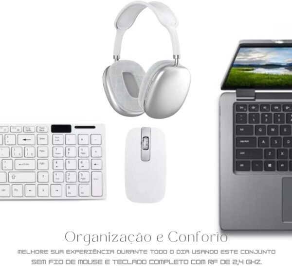 Combo Slim Teclado Mouse Fone de Ouvido Sem Fio Bluetooth com Microfone Kit Home Office. (Variado) - Imagem 3