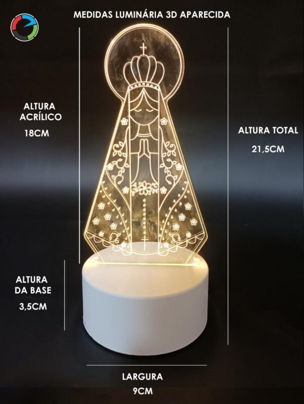 Luminária de Mesa Abajur 3D Nossa Senhora Aparecida Led 4W 5V 3 em 1 - Imagem 6