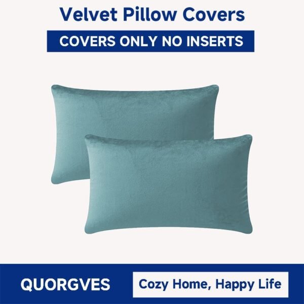 QUORGVES Conjunto de 2 capas de travesseiro de 30,5 x 50,8 cm com 2 capas de pilow lombar azul claro para sofá sofá quarto macio quadrado sólido céu costeiro azul bebê - Imagem 5