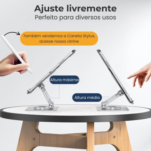 Suporte para Tablet, iPad e Celular de Mesa até 13"– Ajustável, Para Leitura, Estudo, Desenhar e Escritório, Compatível com Kindle, Portátil em Metal | Premium InoVibes - Imagem 8