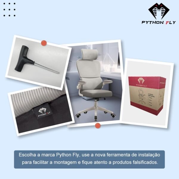 Cadeira de escritório, design ergonômico com suporte lombar independente, malha respirável e encosto de cabeça ajustável (Cinza) - Imagem 3