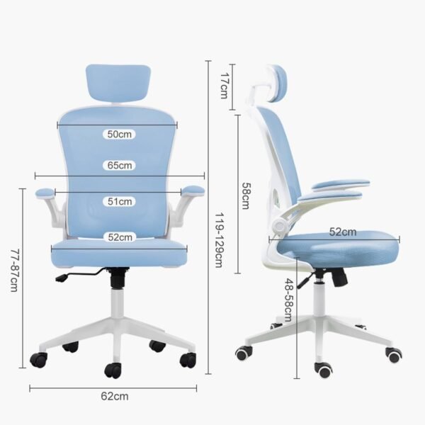 Cadeira de escritório ergonômica com estofado de mesh（Azul） - Imagem 2