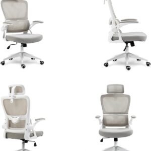 Cadeira de escritório, design ergonômico com suporte lombar independente, malha respirável e encosto de cabeça ajustável (Cinza)