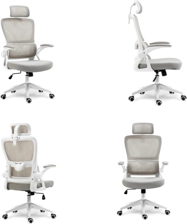 Cadeira de escritório, design ergonômico com suporte lombar independente, malha respirável e encosto de cabeça ajustável (Cinza)