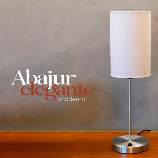 Kit com 2 Luminária de Mesa Abajur Cilindrico Delicado Em Alumínio Escovado Com Cúpula de Tecido Algodão Revestida em Acetato Soquete E27 Bivolt (Branco) - Imagem 3