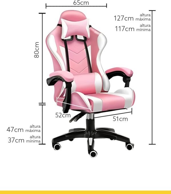 Cadeira Gamer Ergonômica C7 Neo Comfort, Reclinável 135°, Suporta 130kg, Preto e Azul (rosa e branco) - Imagem 3