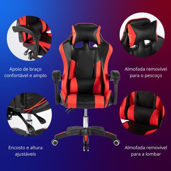 Urban Design Cadeira de Escritório Gamer Ergonômica Reclinável em Couro PU Stark - Imagem 2