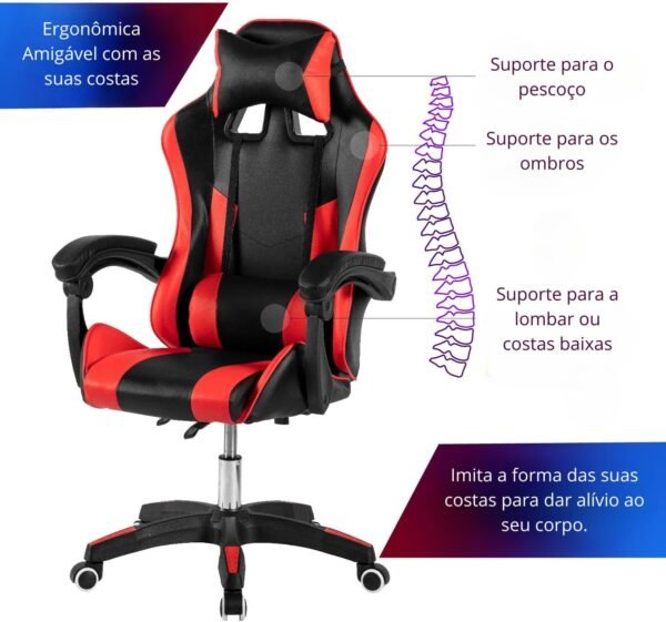 Urban Design Cadeira de Escritório Gamer Ergonômica Reclinável em Couro PU Stark - Imagem 3