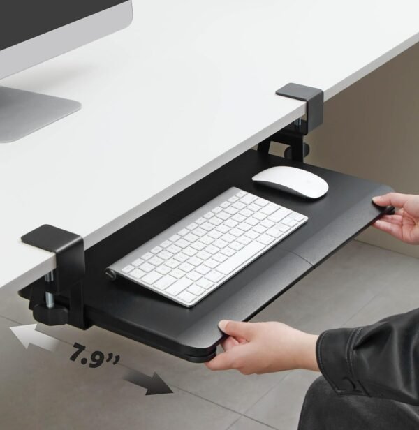 Bandeja giratória para teclado e mouse de computador, deslize para fora com suporte de grampo C resistente, digitação ergonômica, preta (50,8 cm x 30,5 cm) - Imagem 3
