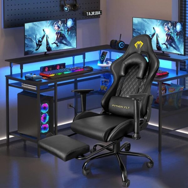 Cadeira Gamer Python Fly Deluxe, Design Ergonômico, Ajuste De 90-150 Graus, Design Preto E Dourado - Imagem 3