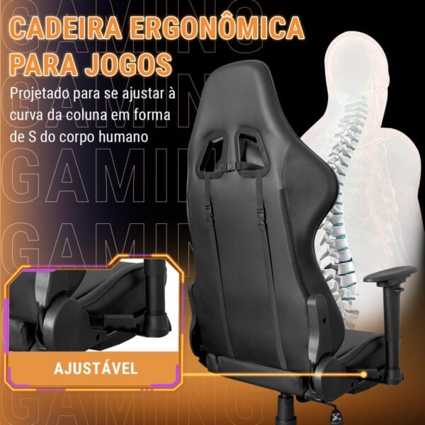 Cadeira Gamer Python Fly Deluxe, Design Ergonômico, Ajuste De 90-150 Graus, Design Preto E Dourado - Imagem 4