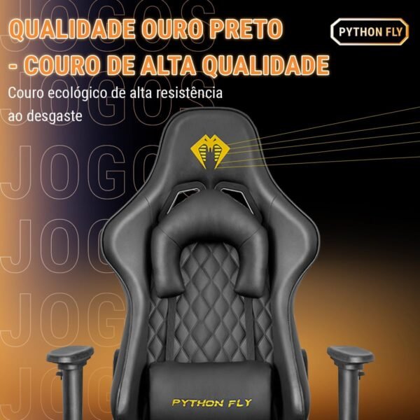 Cadeira Gamer Python Fly Deluxe, Design Ergonômico, Ajuste De 90-150 Graus, Design Preto E Dourado - Imagem 7