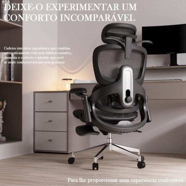 Cadeira de Ergonômica Escritório, Encosto e Assento Ajustáveis, Encosto Lombar Ajustável Cinco Níveis, Apoio de Braço Robótico 8D, Almofada 3D, 135° Reclinável Cadeira Game, Preto - Imagem 3
