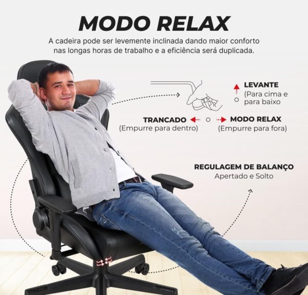 MAX RACER - Cadeira Gamer Massageadora Tactical-SMI - Poltronas Gamer de Aço, Cadeira Ergonômica - 8 Pontos de Massagem, Braços 3D, Tecido Sintético P.U, Suporta 150kg, Inclinação 180° - Preta - Imagem 4