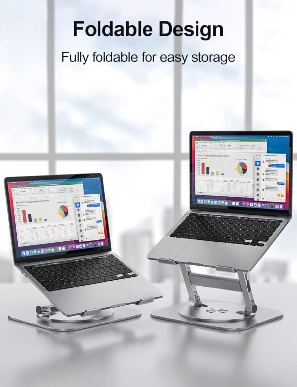MCHOSE Suporte de laptop para mesa, base rotativa 360 de alumínio, suporte ergonômico para laptop, suporte para notebook de até 17 polegadas, prata - Imagem 3