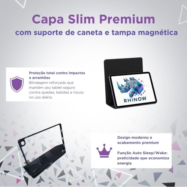 Kit Capa Preta Slim para Samsung Tab A9+ Plus 11": Película de vidro + Caneta Precision + Teclado e Mouse (Rhinow) - Imagem 3