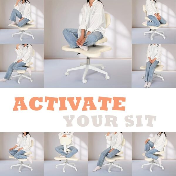 YUKSAL Cadeira de escritório com pernas cruzadas com rodas, mesa de meditação em casa, yoga TDAH ergonômica com suporte lombar e banco de altura ajustável - Imagem 3