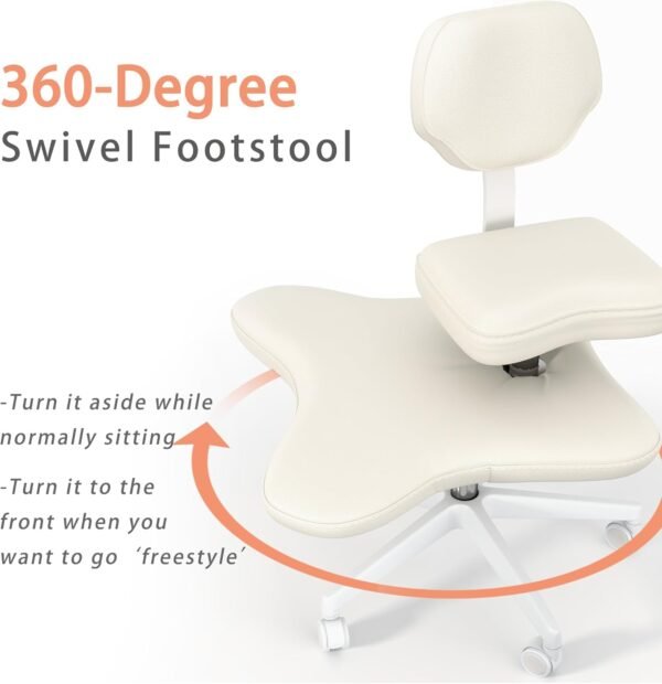 YUKSAL Cadeira de escritório com pernas cruzadas com rodas, mesa de meditação em casa, yoga TDAH ergonômica com suporte lombar e banco de altura ajustável - Imagem 4