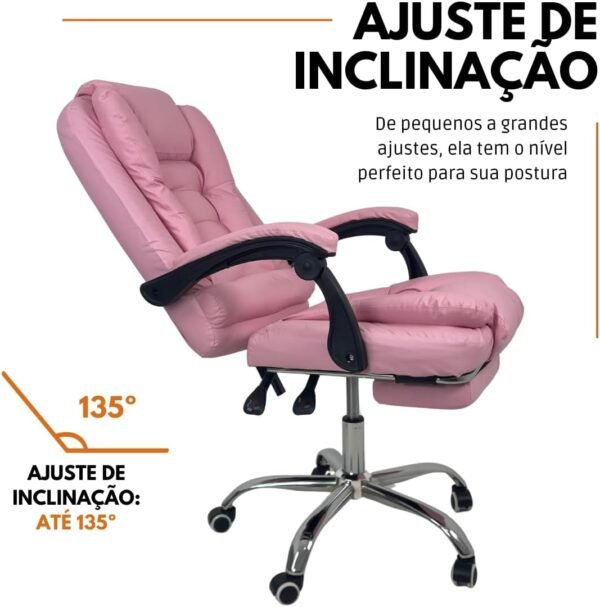 Oficial Webshop - Cadeira de Escritório Presidente Soft Ergonômica Apoio Para Pés Rosa - Imagem 4