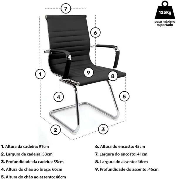 Moob Cadeira de Escritório Executiva Boston Base Fixa Esteirinha Preta - Imagem 2