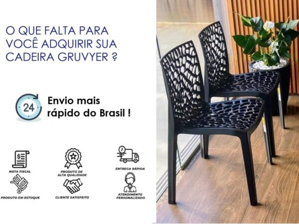 Kit 2 Cadeiras Gruvyer Preta Design Coral Feita em PP Empilhável Restaurante Hotel Recepção - Imagem 6