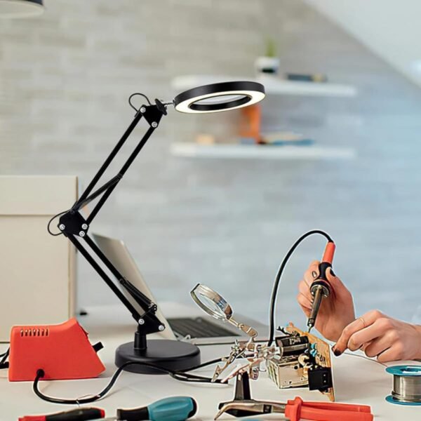 Generic Luminária de Mesa Lupa Articulada com Ring Light LED USB Controle de Intensidade Preta - Imagem 3