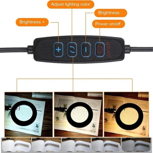 Generic Luminária de Mesa Lupa Articulada com Ring Light LED USB Controle de Intensidade Preta - Imagem 4