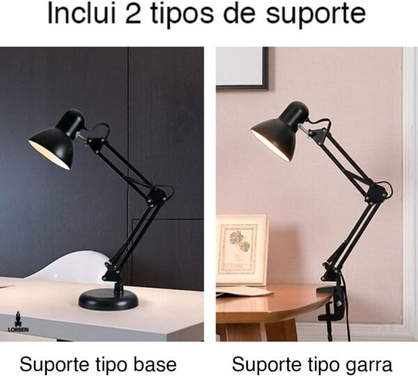 Luminária Pixar Lorben Abajur de Mesa Articulada Garra e Base Rosa GT-6035 - Imagem 8