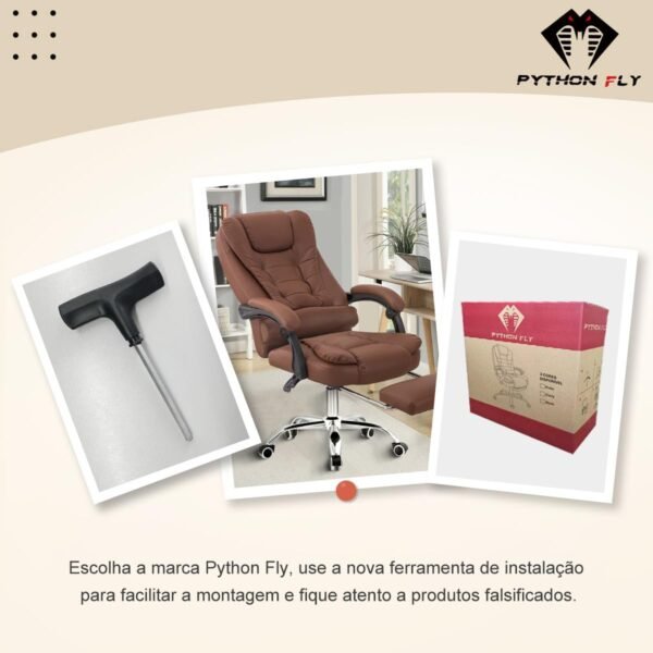 Cadeira de escritório presidente, cadeira de home office com apoio para os pés e encosto ajustável(Marrom) - Imagem 3