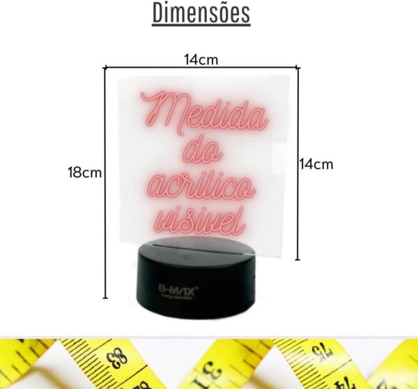Luminária Lousa Mágica LED 7 Cores 3D Efeito de Luzes Vibrantes Para Decoração Coloridas Para Escrever 14x18cm - Base Preto - Imagem 3