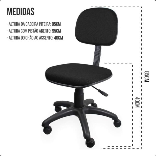 Cadeira Secretária Giratória de Escritório com Rodízios, Estofada em Tecido Ergonômico Cinza - Escritex - Imagem 3