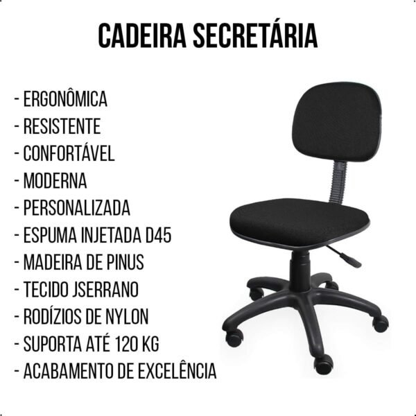 Cadeira Secretária Giratória de Escritório com Rodízios, Estofada em Tecido Ergonômico Cinza - Escritex - Imagem 4
