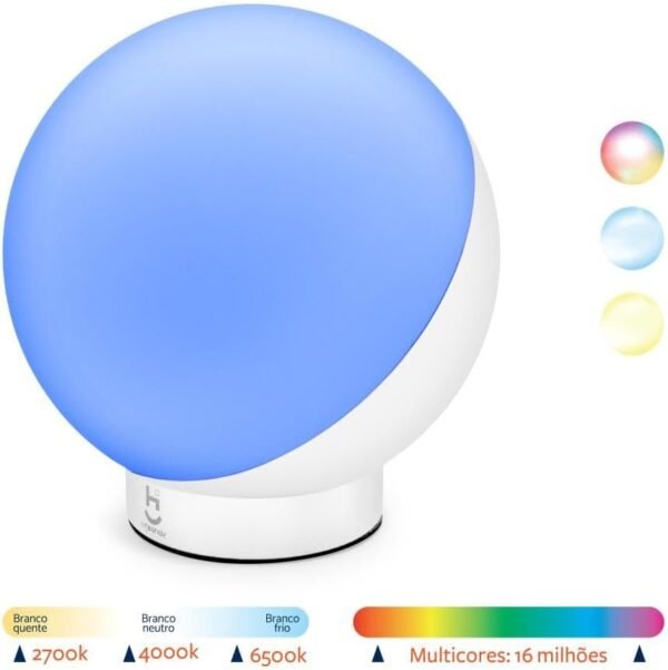 Luminária de mesa Inteligente Wi-Fi, LED 12W, 1200 Lúmens, Branco Frio/Quente, RGB 16 milhões de cores, Controle através do App, Bivolt, Branca, HILUM01, Compatível com Alexa, Hi by Geonav - Imagem 3