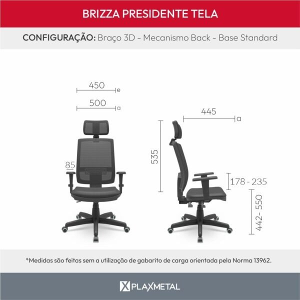 Brizza Tela BackPlax 3D Com Apoio Base Standart Design Plaxmetal NR-17 Ergonômica (Poliéster Fendi) - Imagem 3