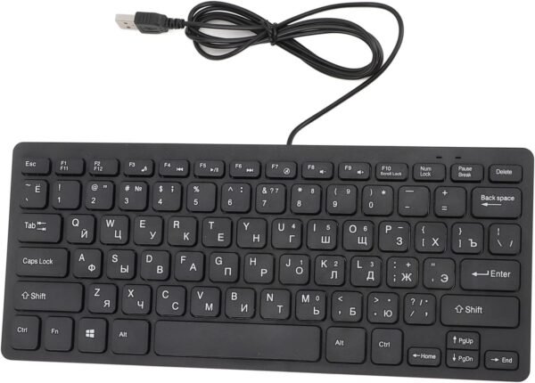 Teclado russo, teclado compacto ultrafino com fio USB de 78 teclas, para PC, computador, desktop, layout QWERTY (russo) - Imagem 8