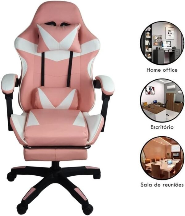 Cadeira Gamer Stillus Ergonômica Com Apoio Para Os Pés (Rosa) - Imagem 3
