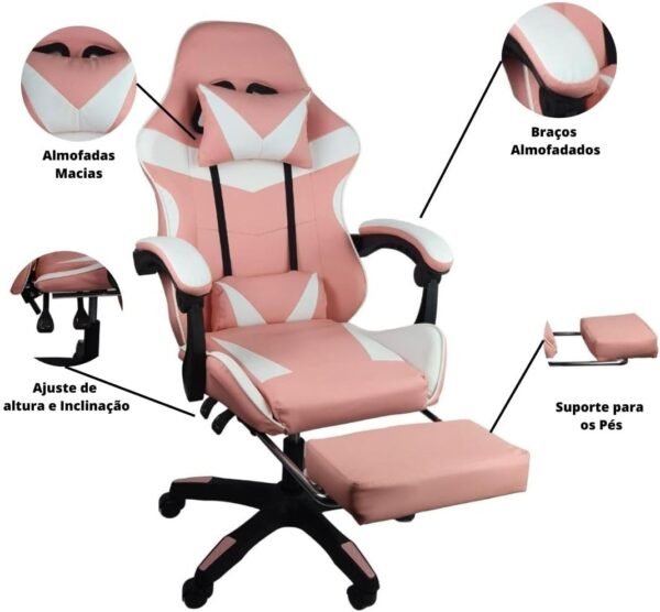 Cadeira Gamer Stillus Ergonômica Com Apoio Para Os Pés (Rosa) - Imagem 4